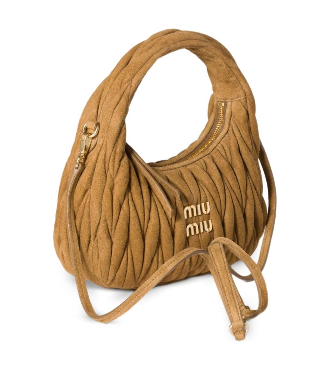 MIU MIU Горчичная замшевая сумка с короткими ручками, фото 5