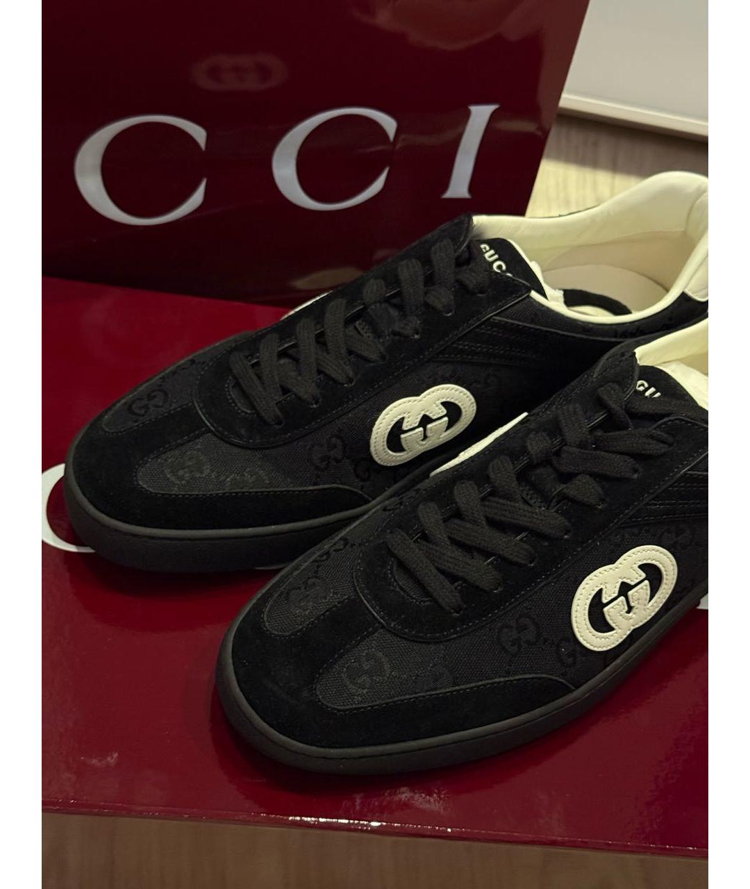 GUCCI Черные замшевые низкие кроссовки / кеды, фото 3