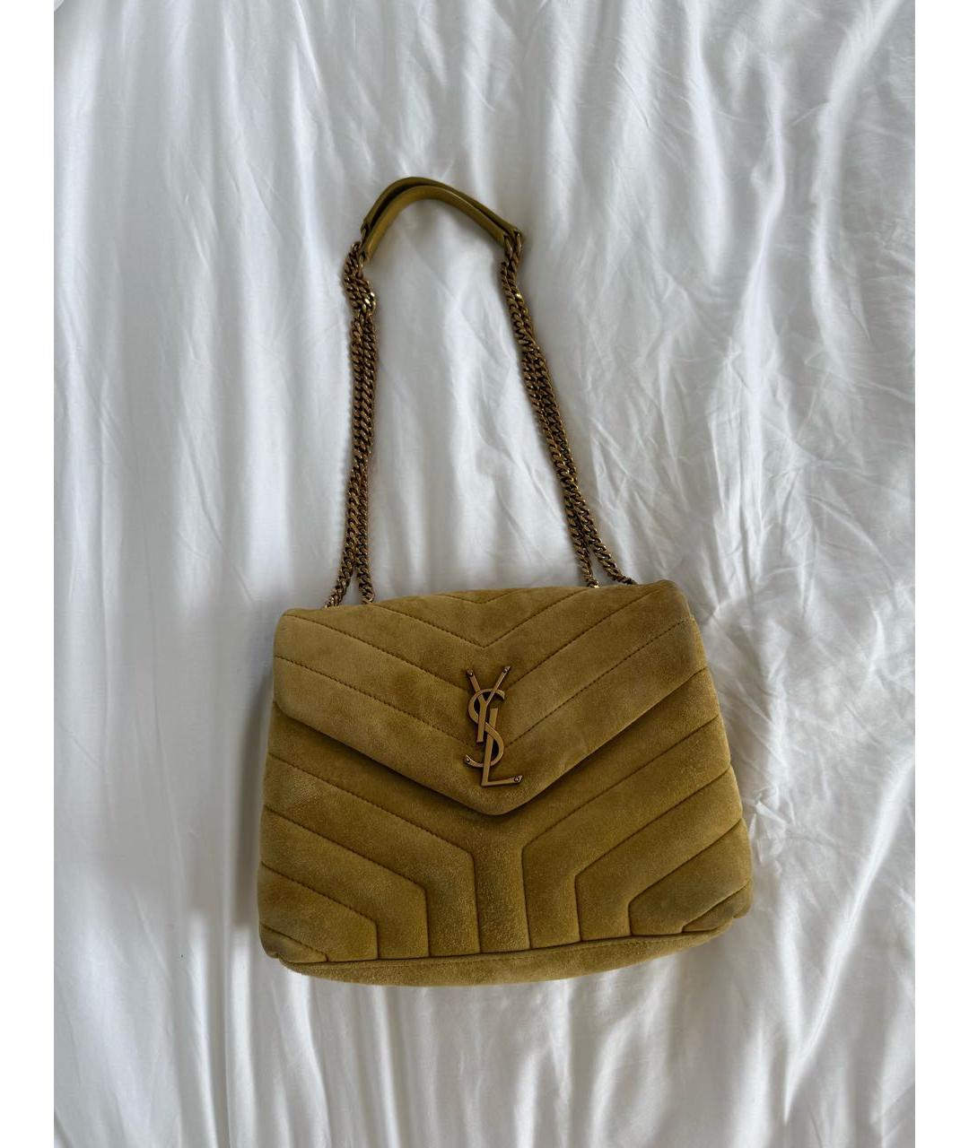 SAINT LAURENT Горчичная замшевая сумка через плечо, фото 9