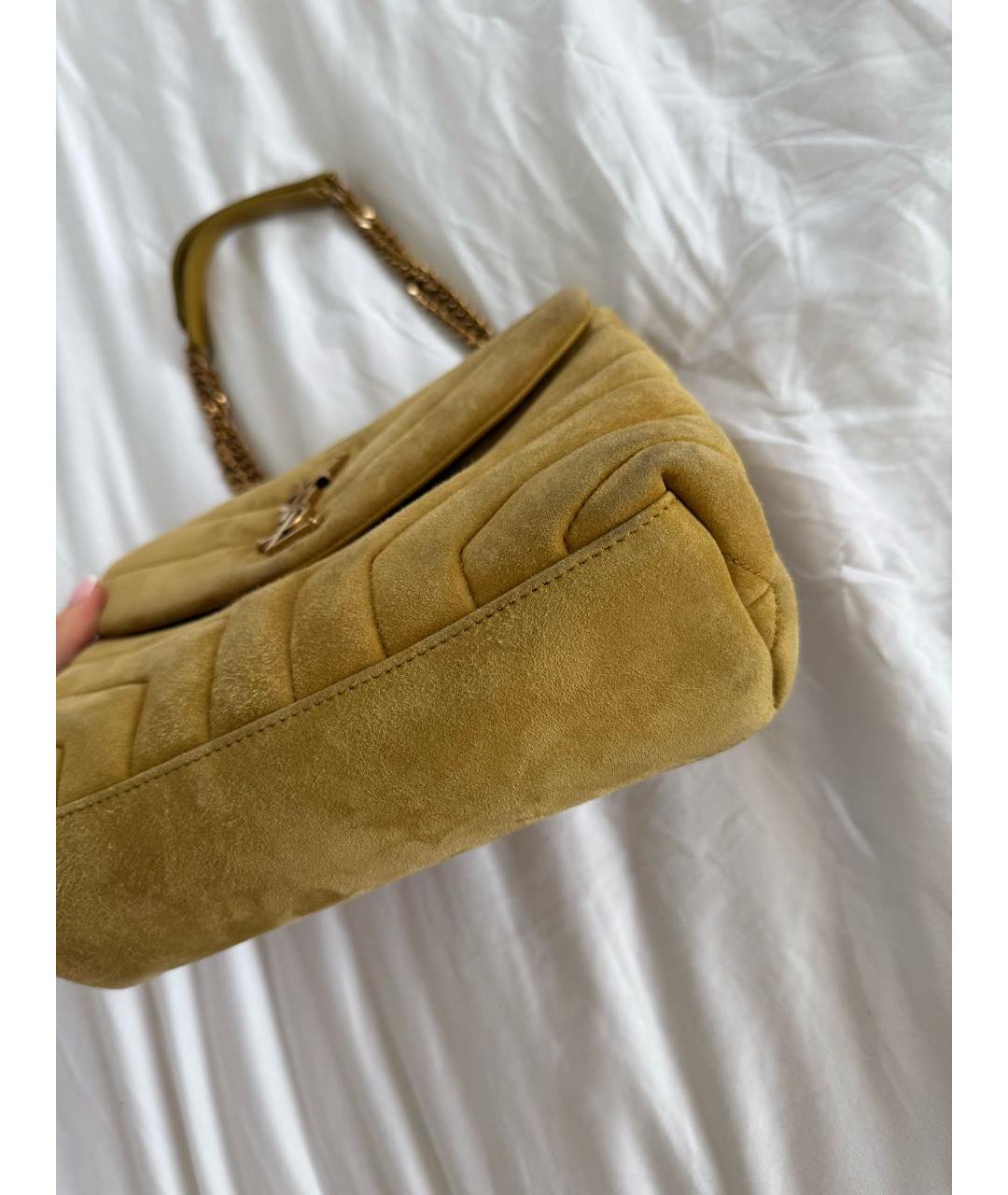 SAINT LAURENT Горчичная замшевая сумка через плечо, фото 7