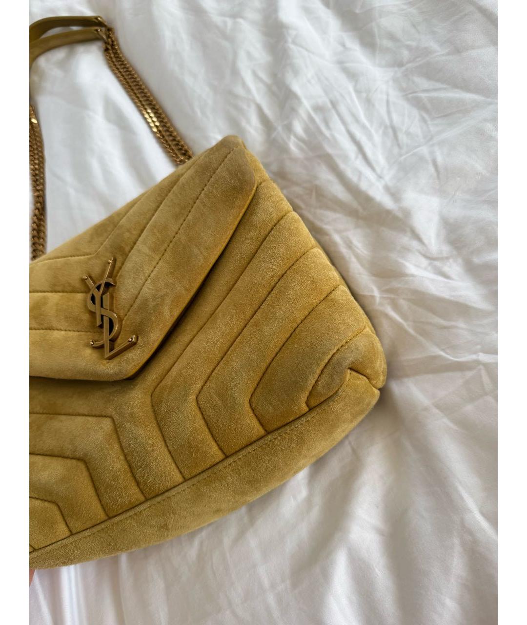 SAINT LAURENT Горчичная замшевая сумка через плечо, фото 5