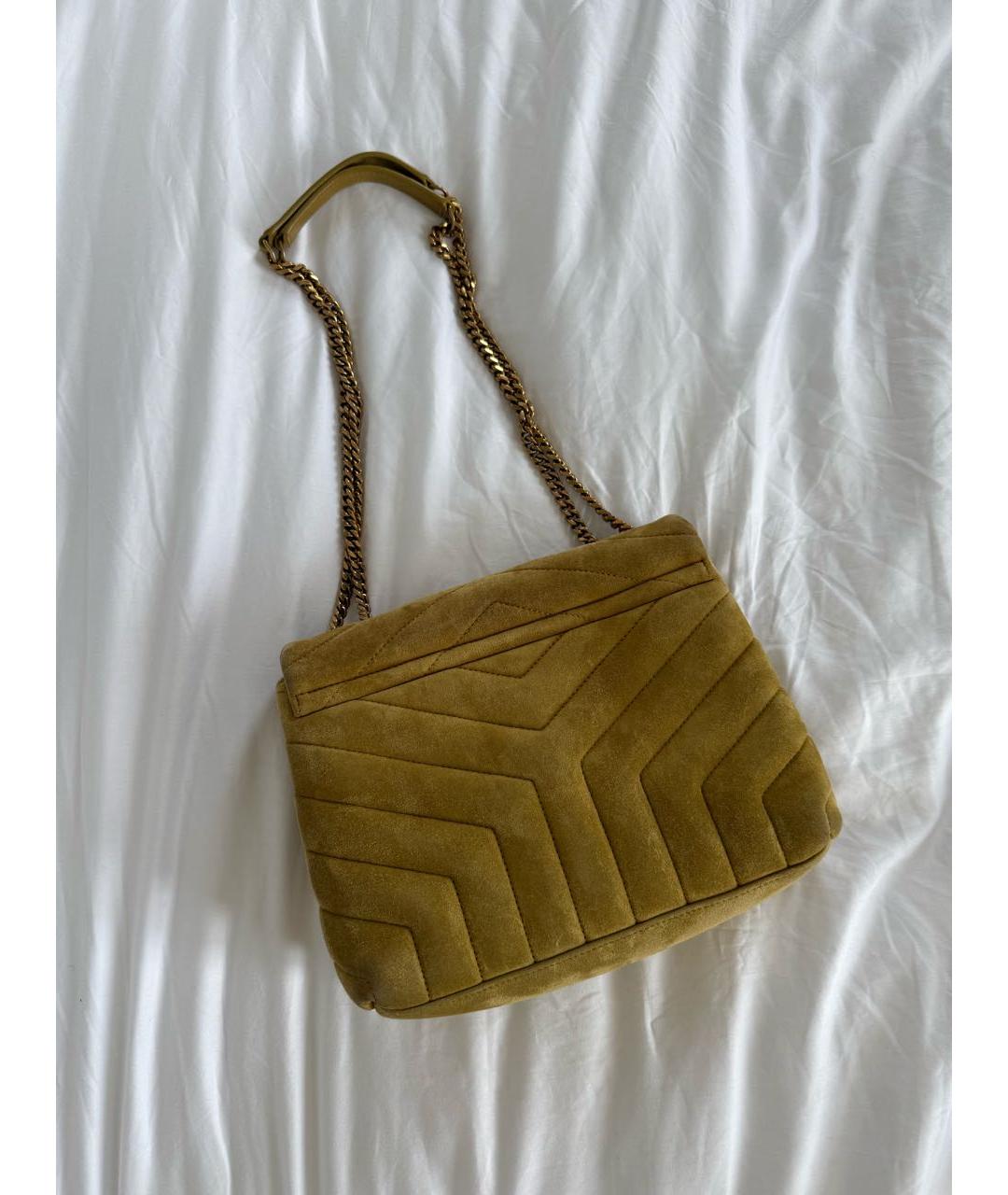 SAINT LAURENT Горчичная замшевая сумка через плечо, фото 3