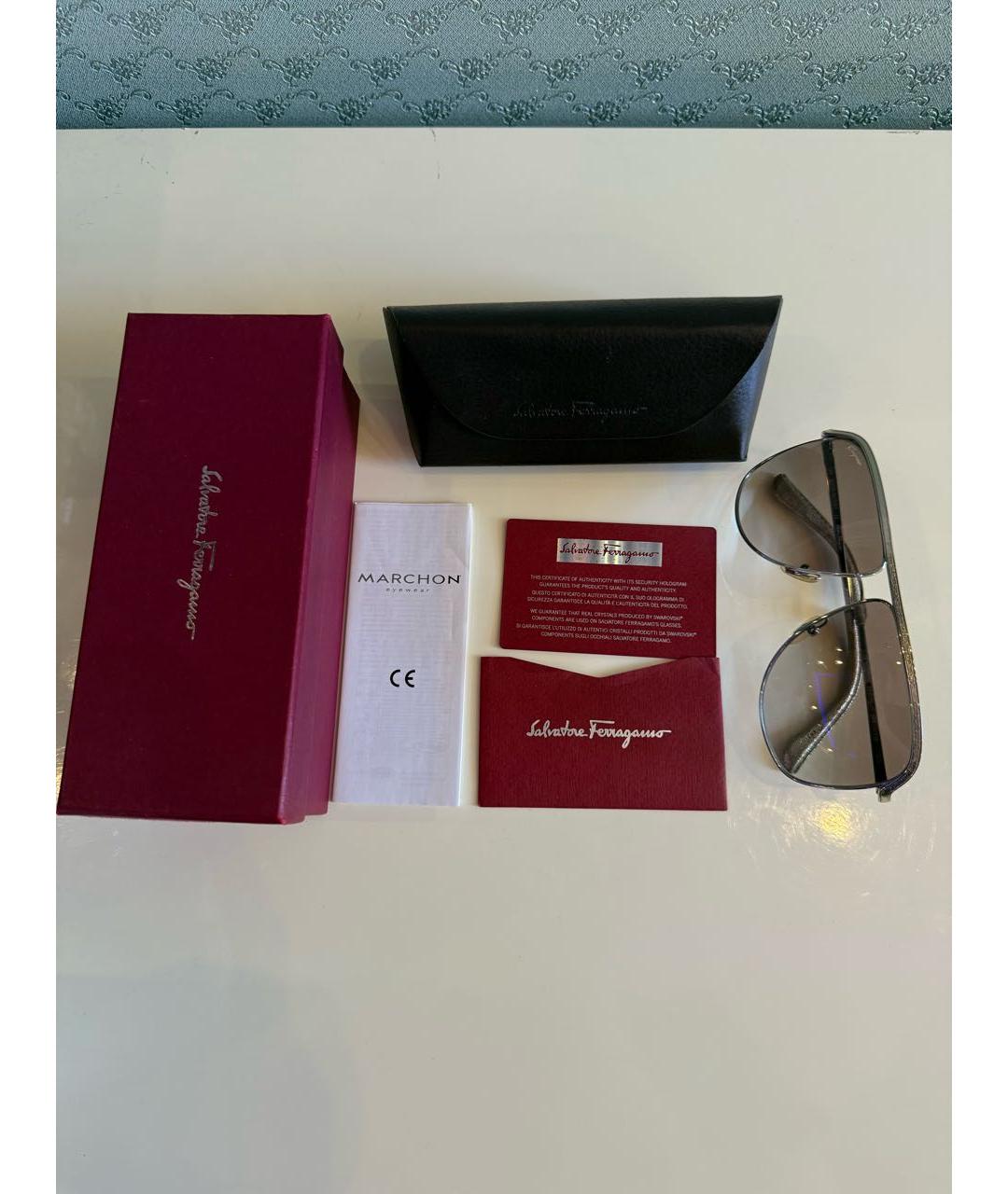 FERRAGAMO Бежевые металлические солнцезащитные очки, фото 5