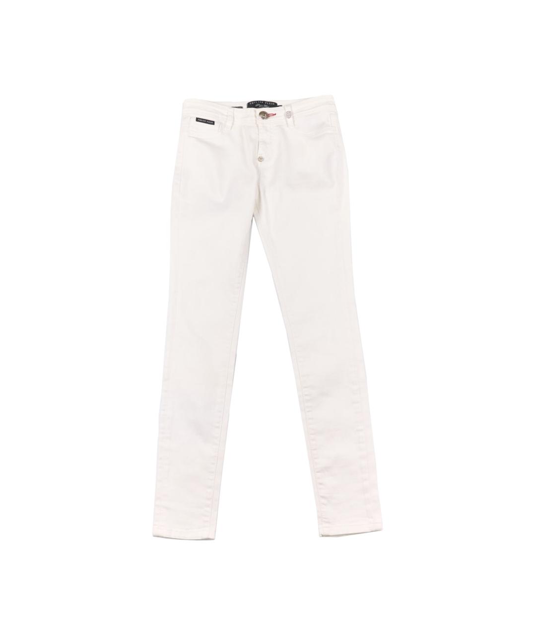 PHILIPP PLEIN Белые хлопко-эластановые джинсы слим, фото 1