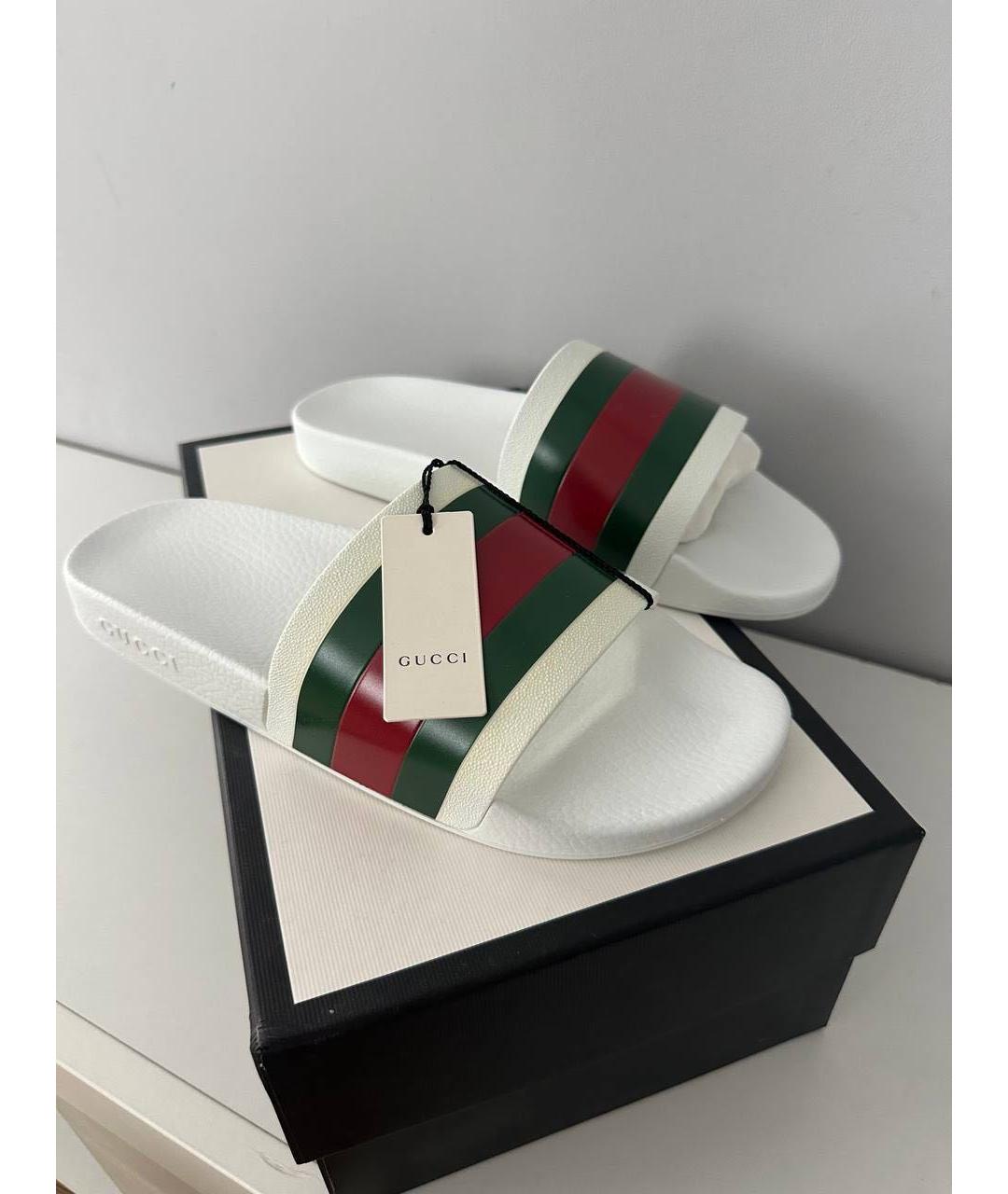 GUCCI Белые резиновые шлепанцы, фото 2