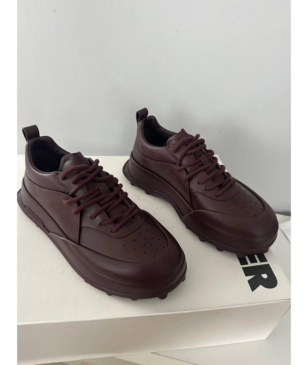 JIL SANDER Бордовые кожаные низкие кроссовки / кеды, фото 3