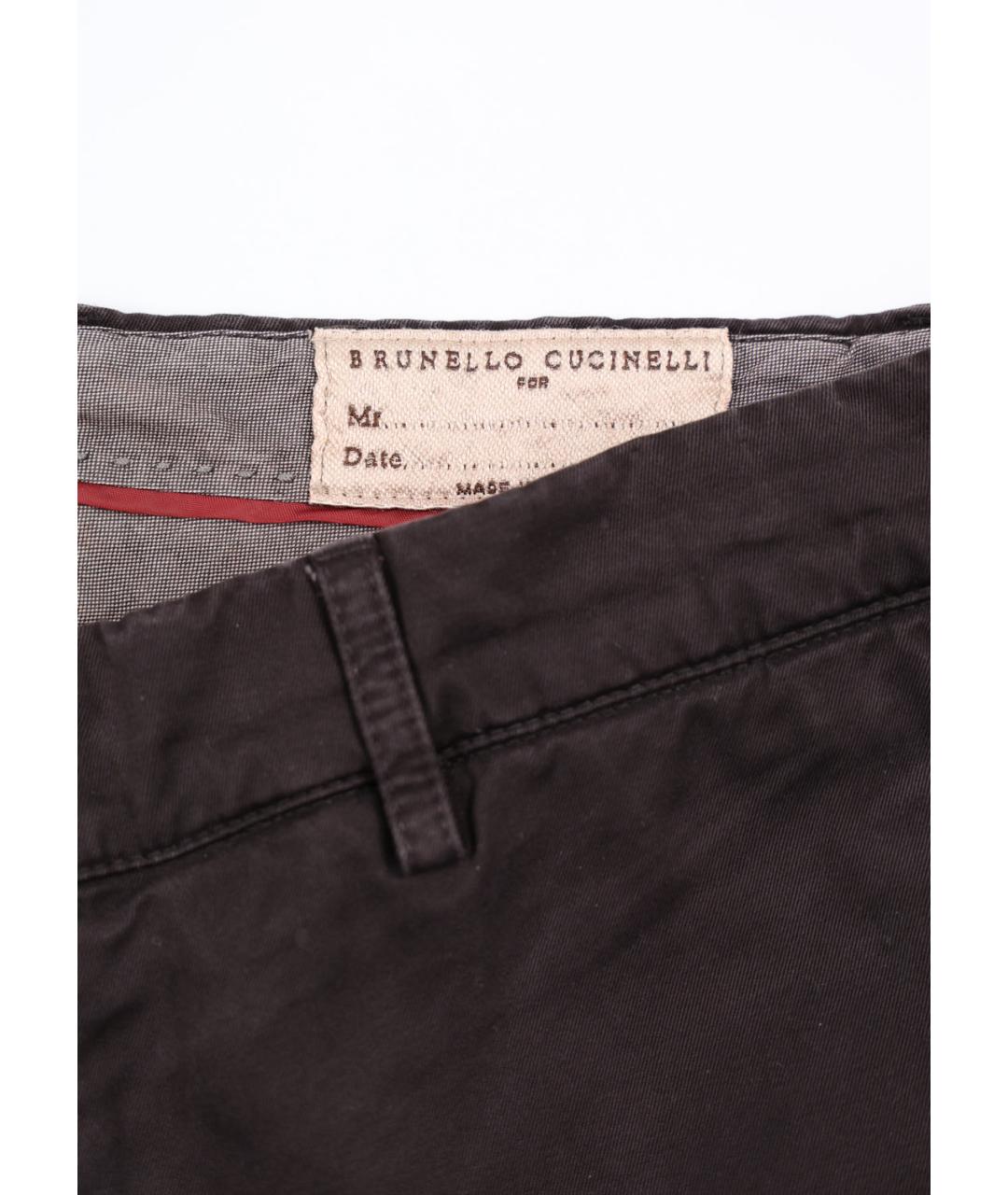 BRUNELLO CUCINELLI Коричневые хлопковые повседневные брюки, фото 4