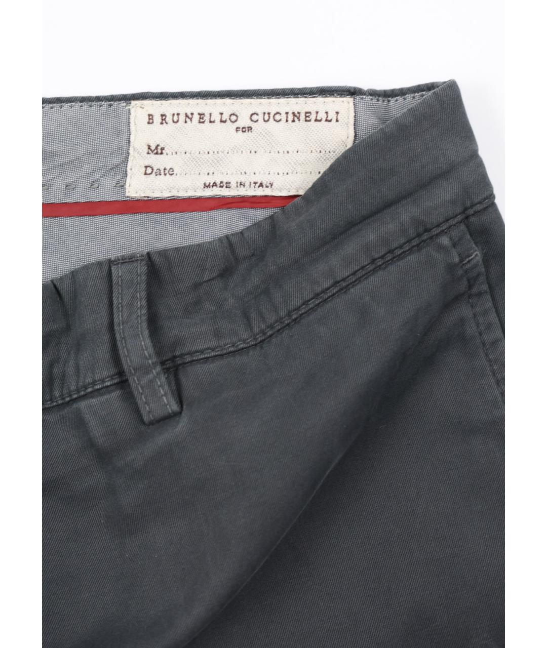 BRUNELLO CUCINELLI Серые хлопко-эластановые повседневные брюки, фото 6