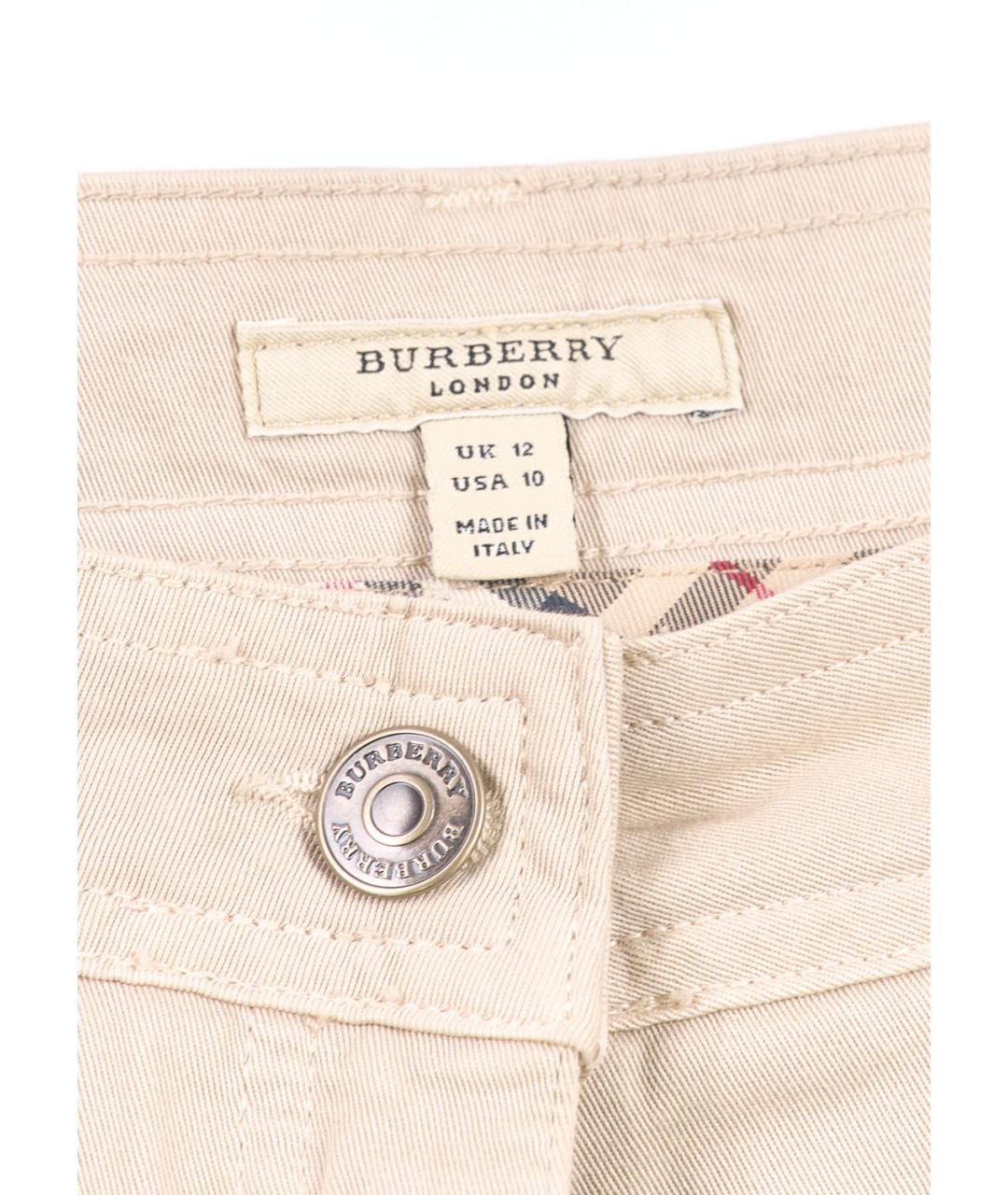 BURBERRY Бежевые хлопко-эластановые брюки широкие, фото 4