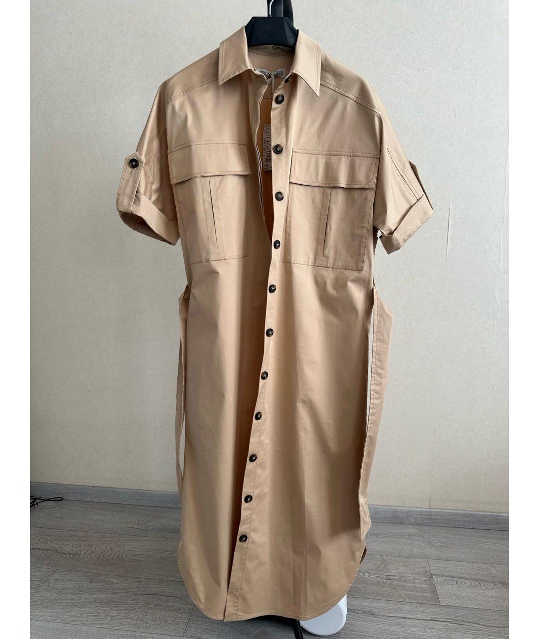 TRUSSARDI Бежевое хлопко-эластановое повседневное платье, фото 9