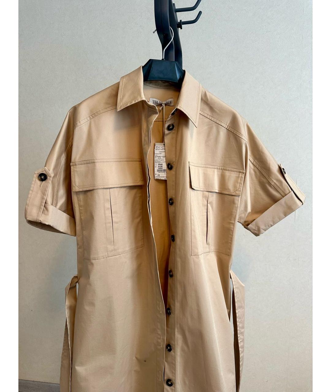TRUSSARDI Бежевое хлопко-эластановое повседневное платье, фото 2