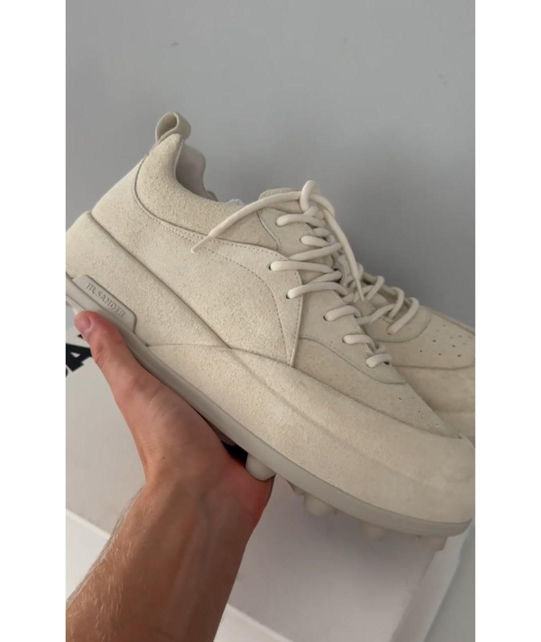 JIL SANDER Бежевые замшевые низкие кроссовки / кеды, фото 3