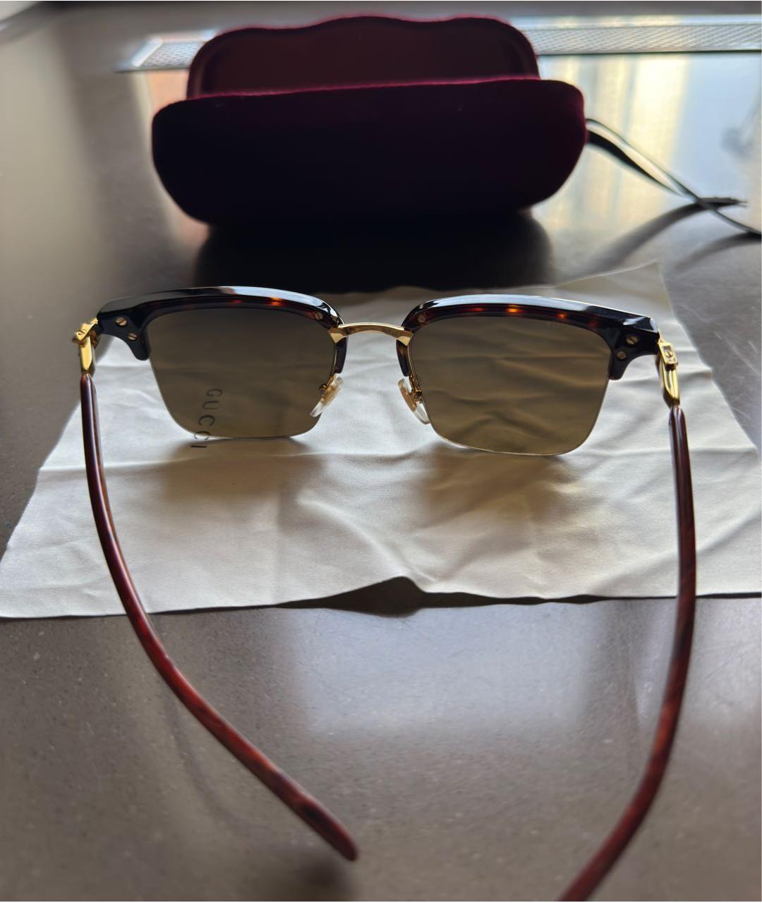 GUCCI Коричневые металлические солнцезащитные очки, фото 5