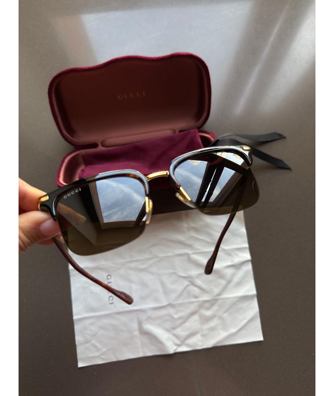 GUCCI Коричневые металлические солнцезащитные очки, фото 7