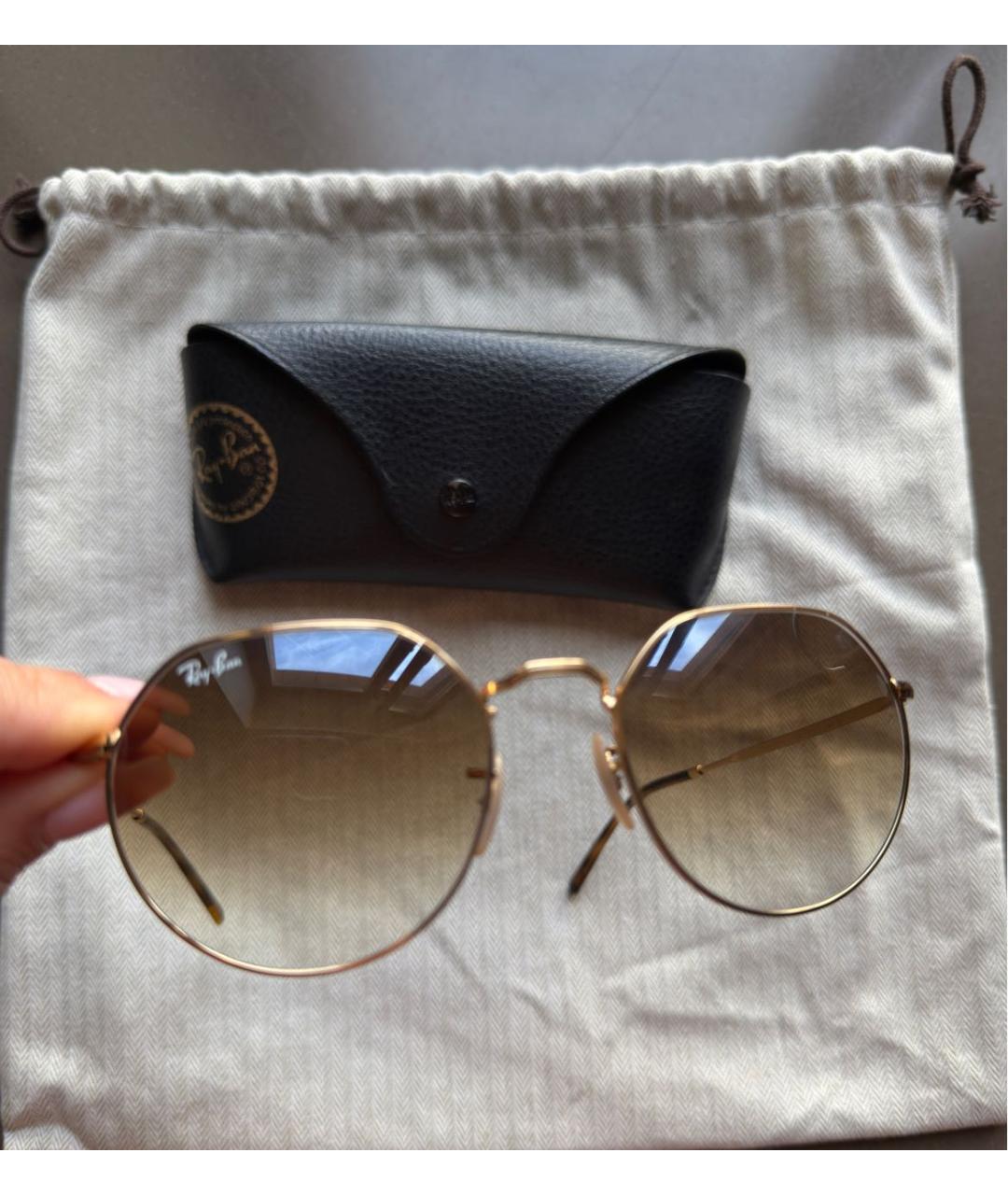 RAY BAN Золотые металлические солнцезащитные очки, фото 4