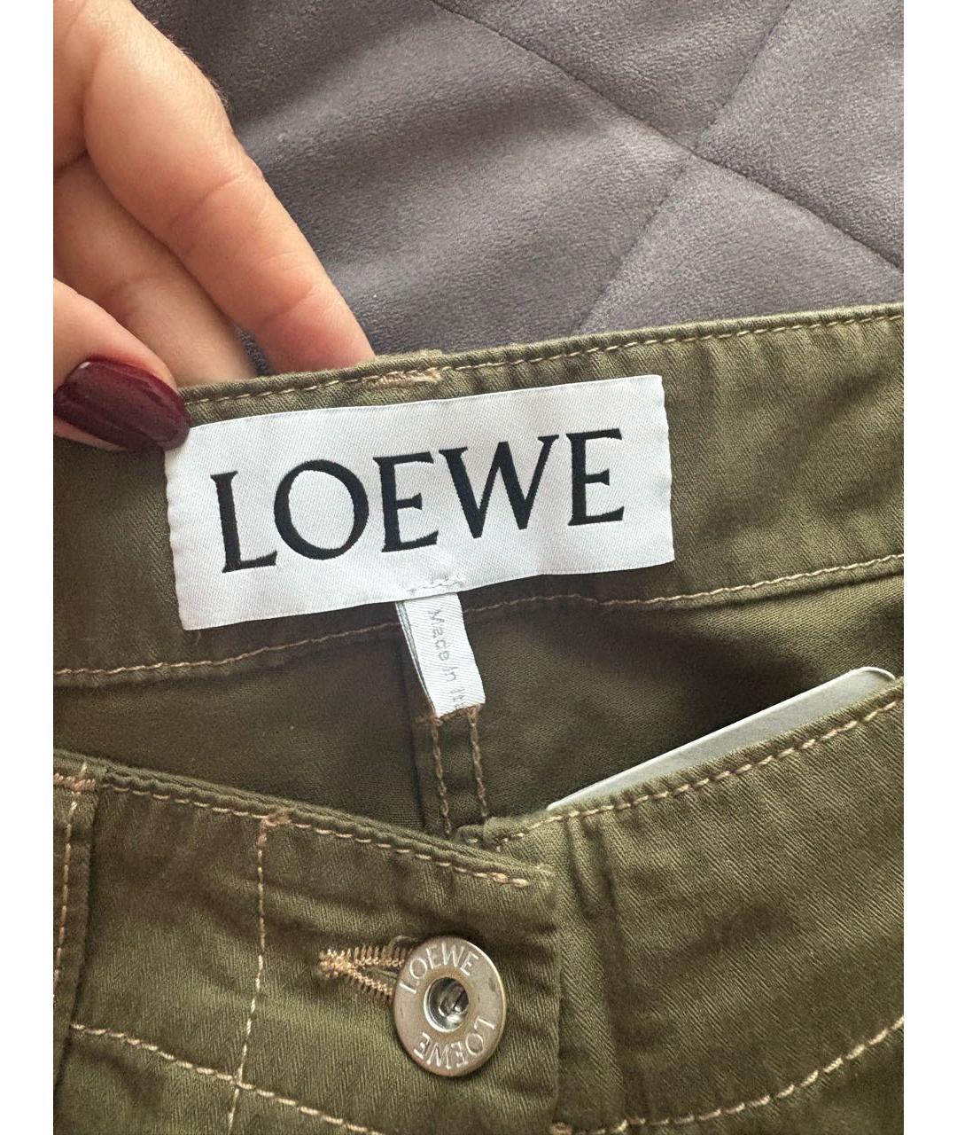 LOEWE Хаки хлопковые брюки широкие, фото 4