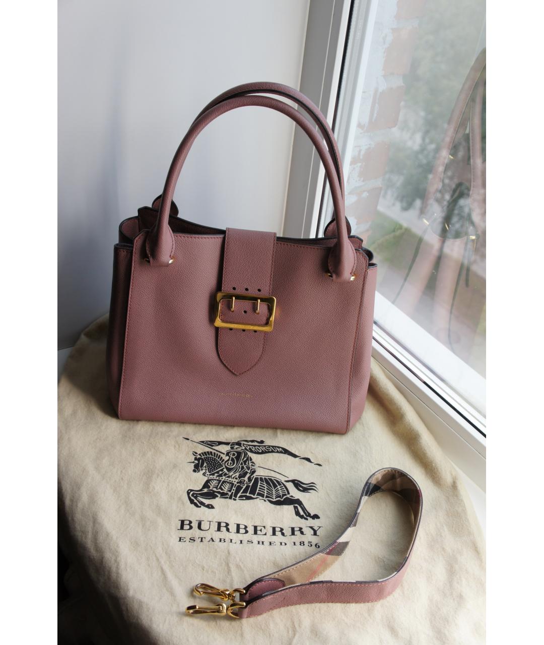 BURBERRY Розовая кожаная сумка тоут, фото 6