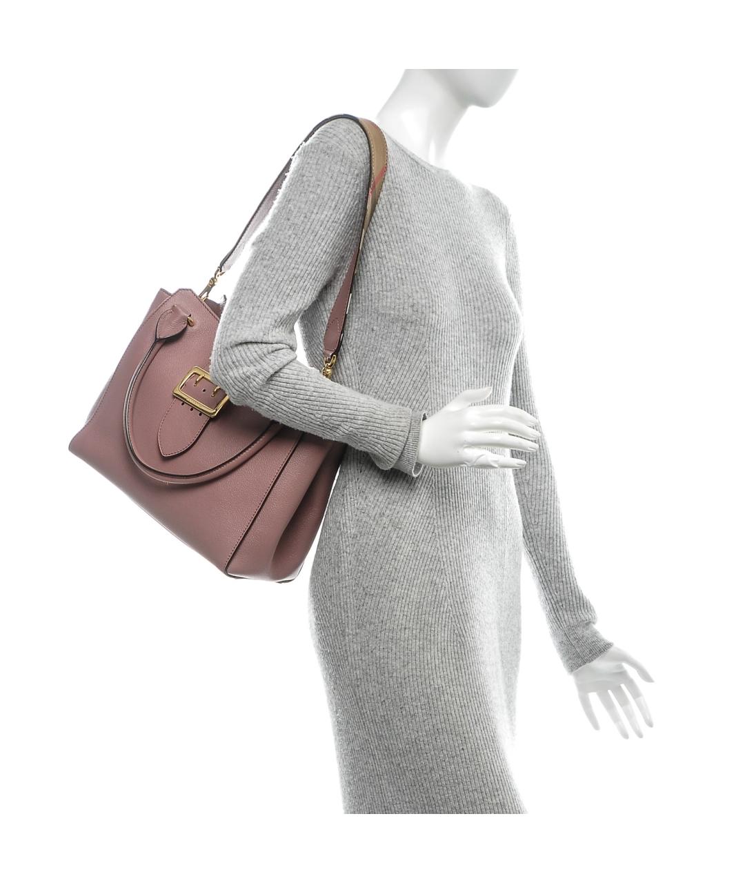 BURBERRY Розовая кожаная сумка тоут, фото 7