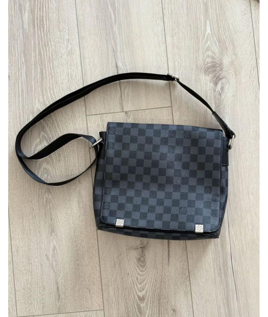 LOUIS VUITTON Антрацитовая кожаная сумка на плечо, фото 5