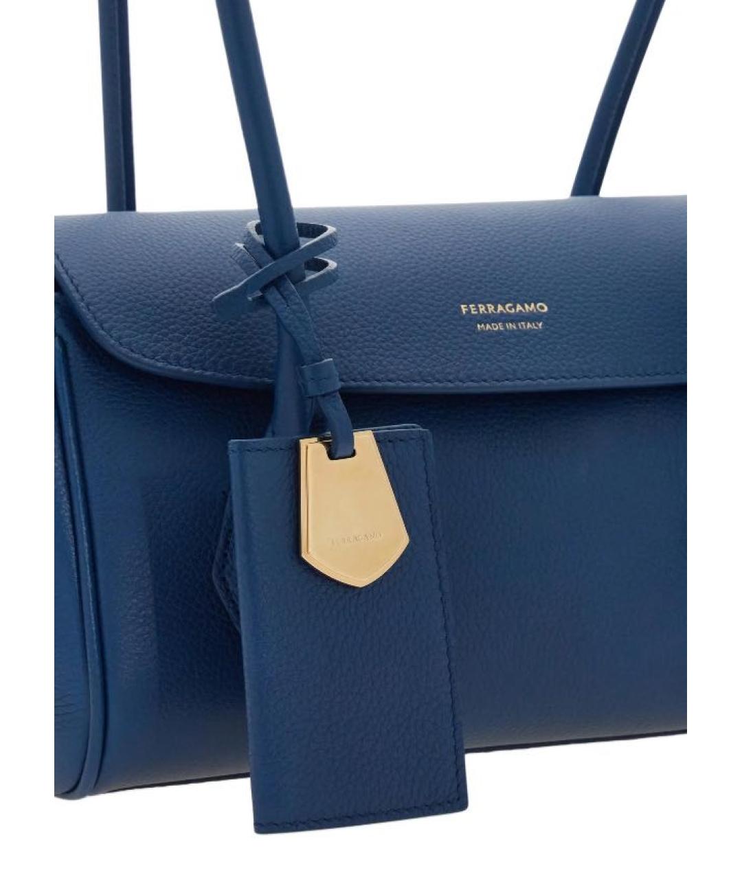FERRAGAMO Синяя кожаная сумка с короткими ручками, фото 5