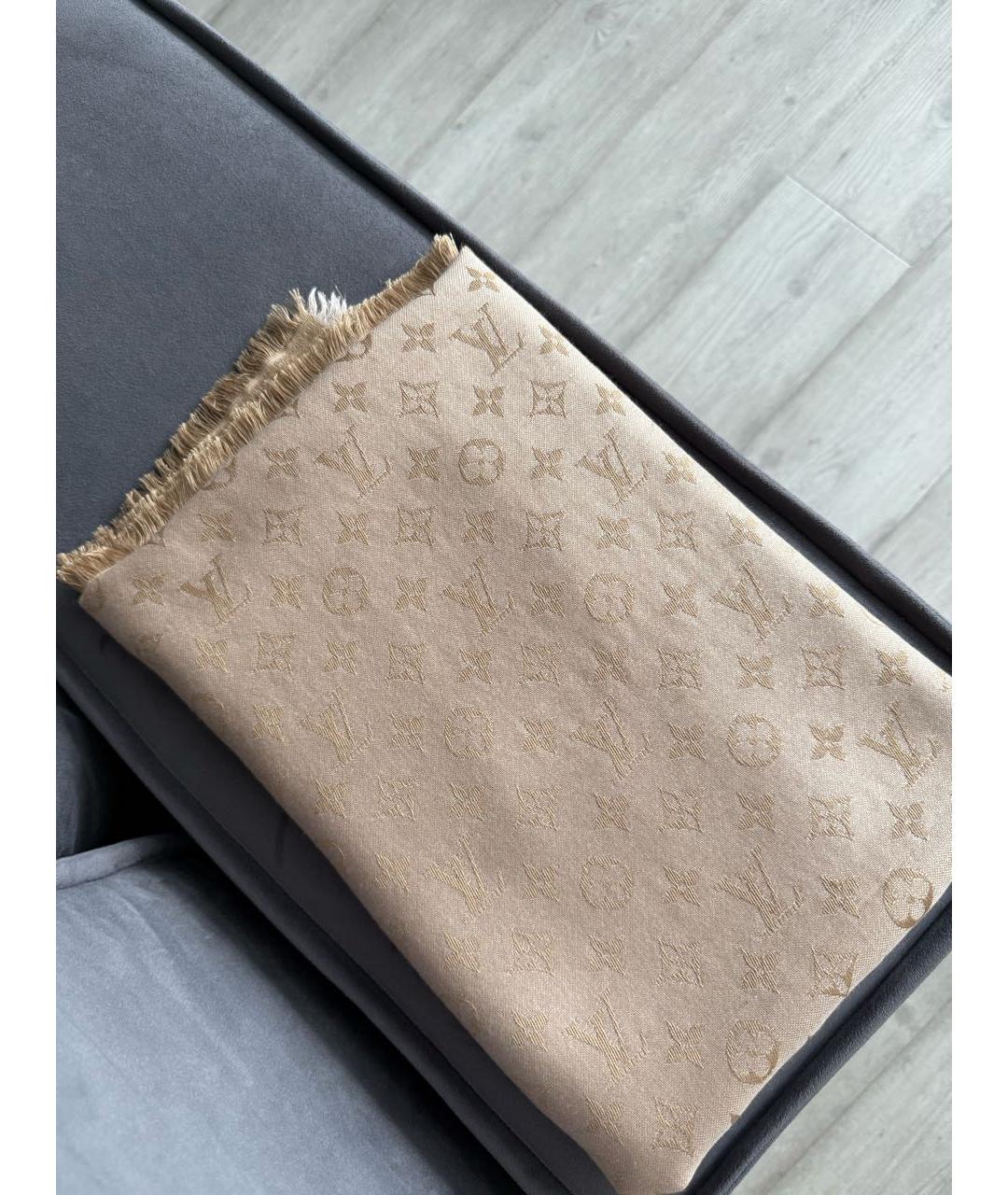 LOUIS VUITTON Бежевый шелковый шарф, фото 5