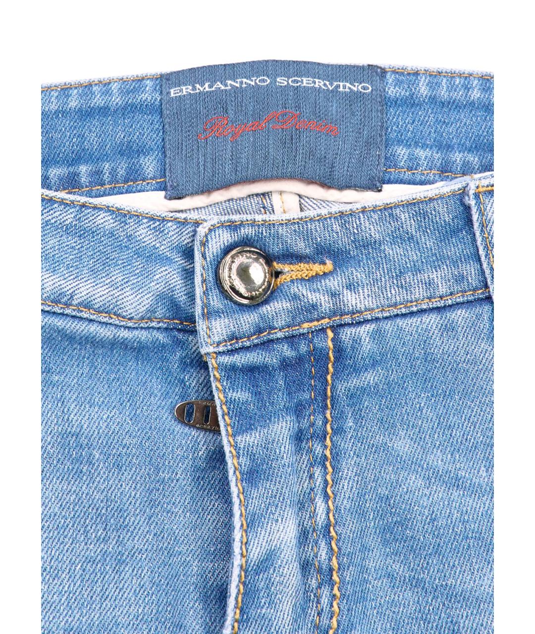 ERMANNO SCERVINO Голубые хлопко-эластановые прямые джинсы, фото 4
