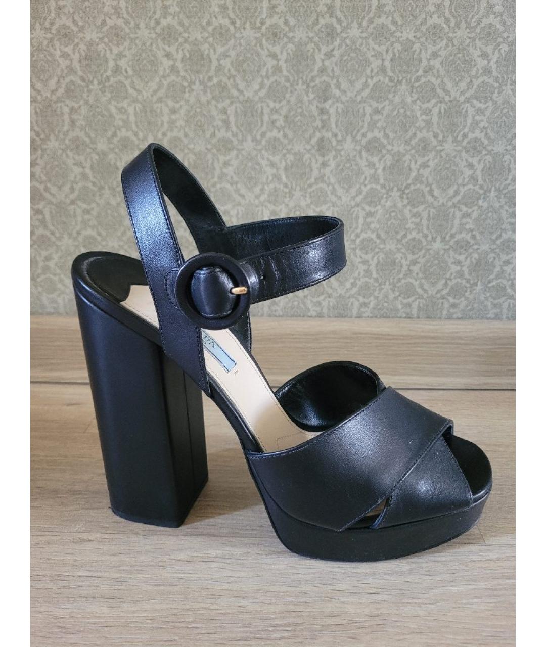 PRADA Черные кожаные босоножки, фото 8
