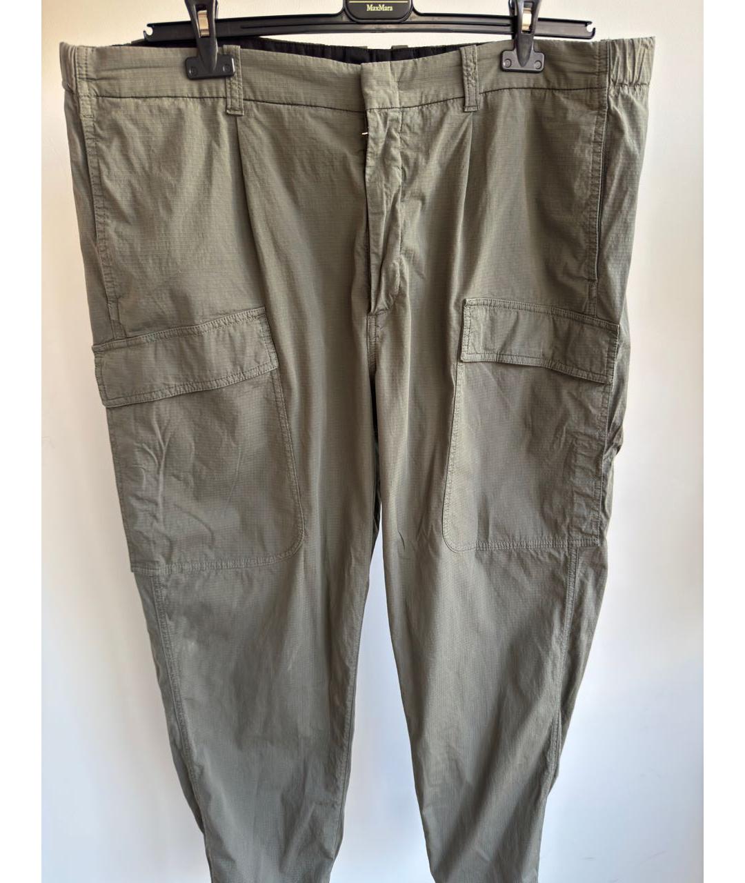 ZEGNA Хаки хлопко-эластановые повседневные брюки, фото 2