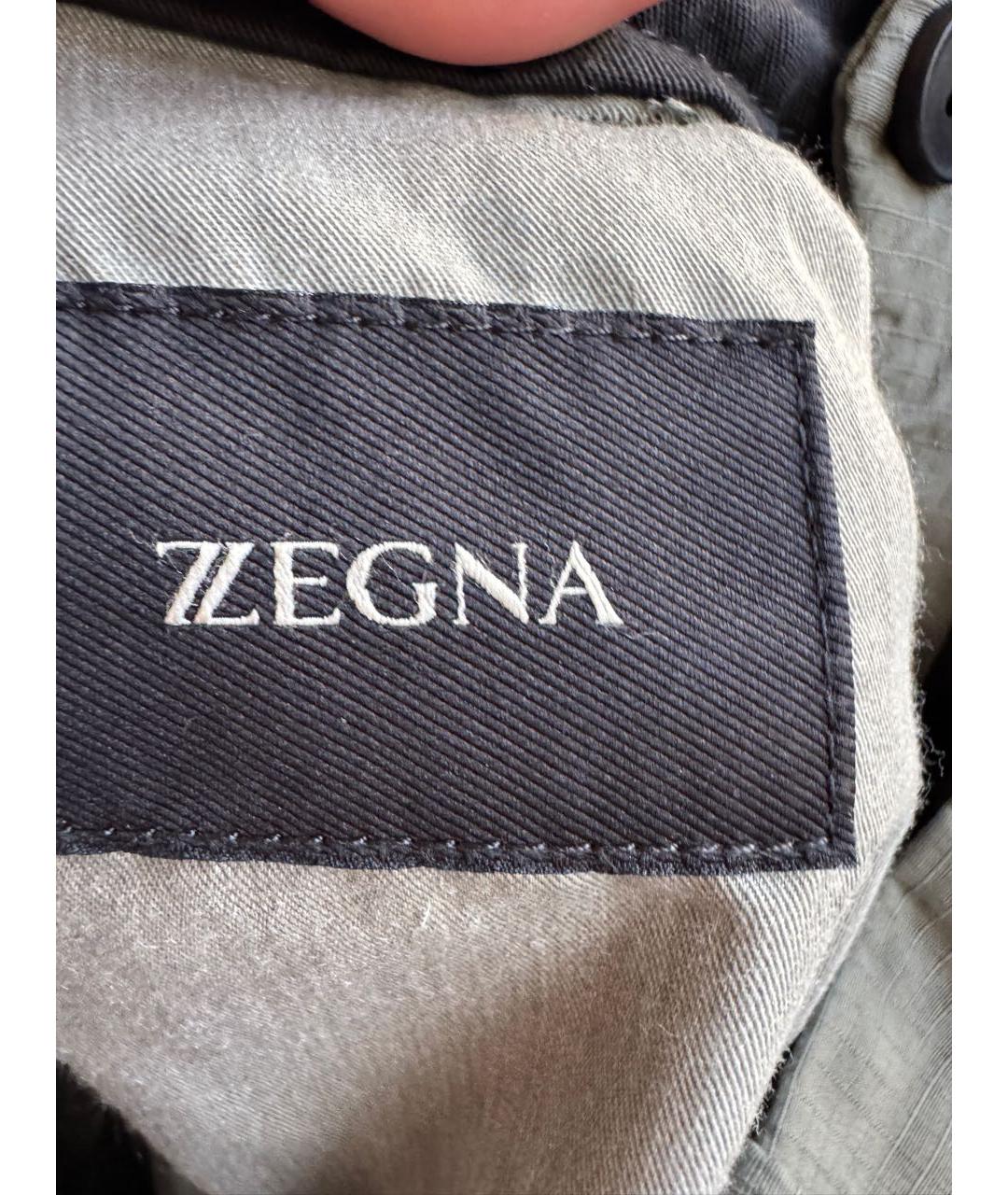 ZEGNA Хаки хлопко-эластановые повседневные брюки, фото 3