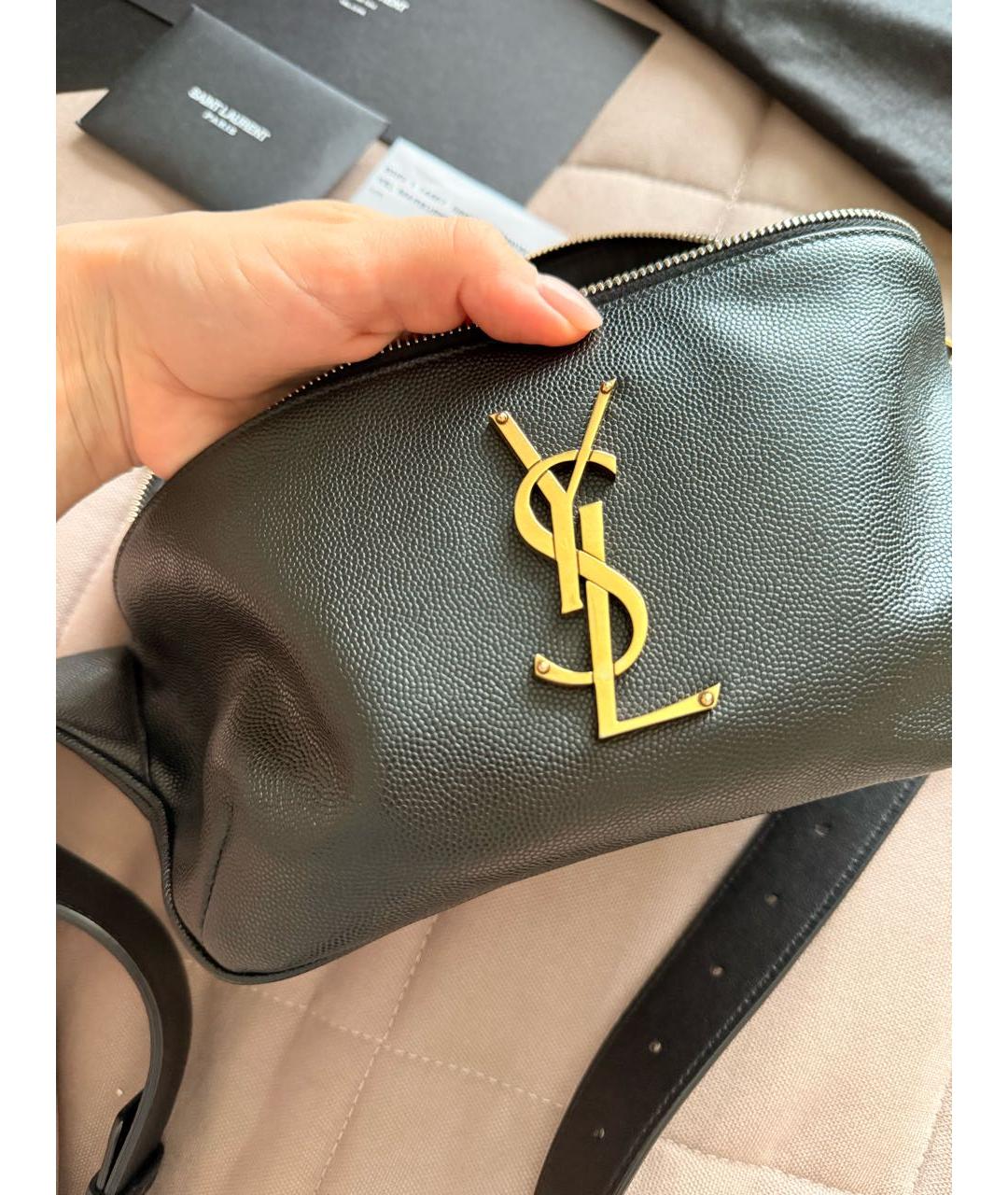 SAINT LAURENT Черная кожаная поясная сумка, фото 3