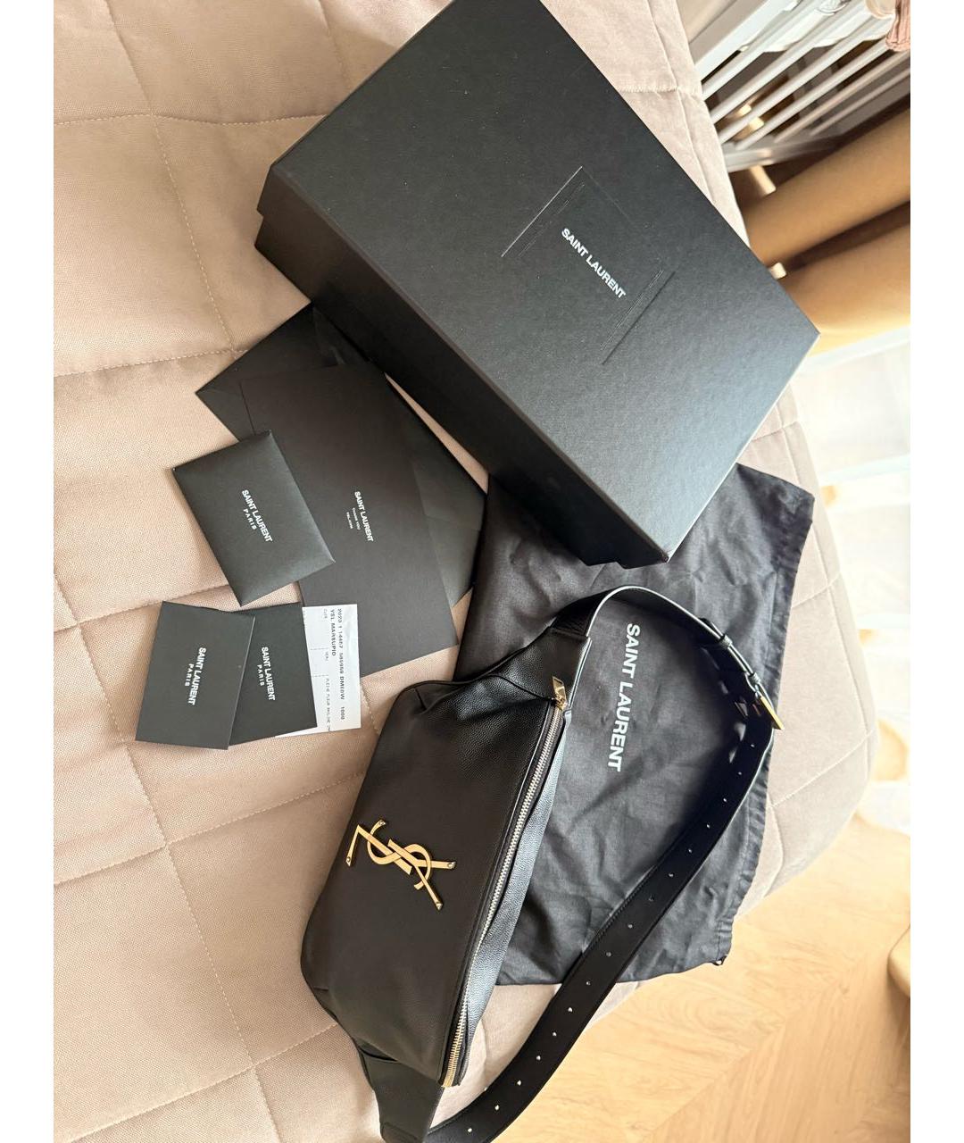 SAINT LAURENT Черная кожаная поясная сумка, фото 4