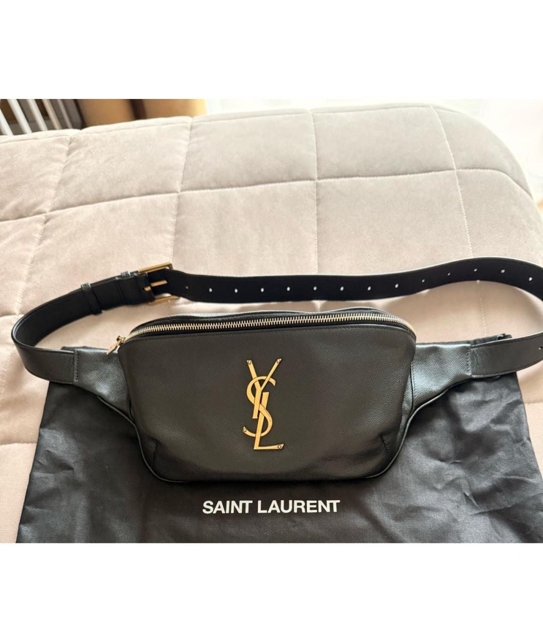SAINT LAURENT Черная кожаная поясная сумка, фото 8