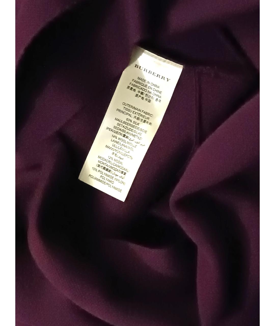 BURBERRY Бордовое шелковое повседневное платье, фото 4