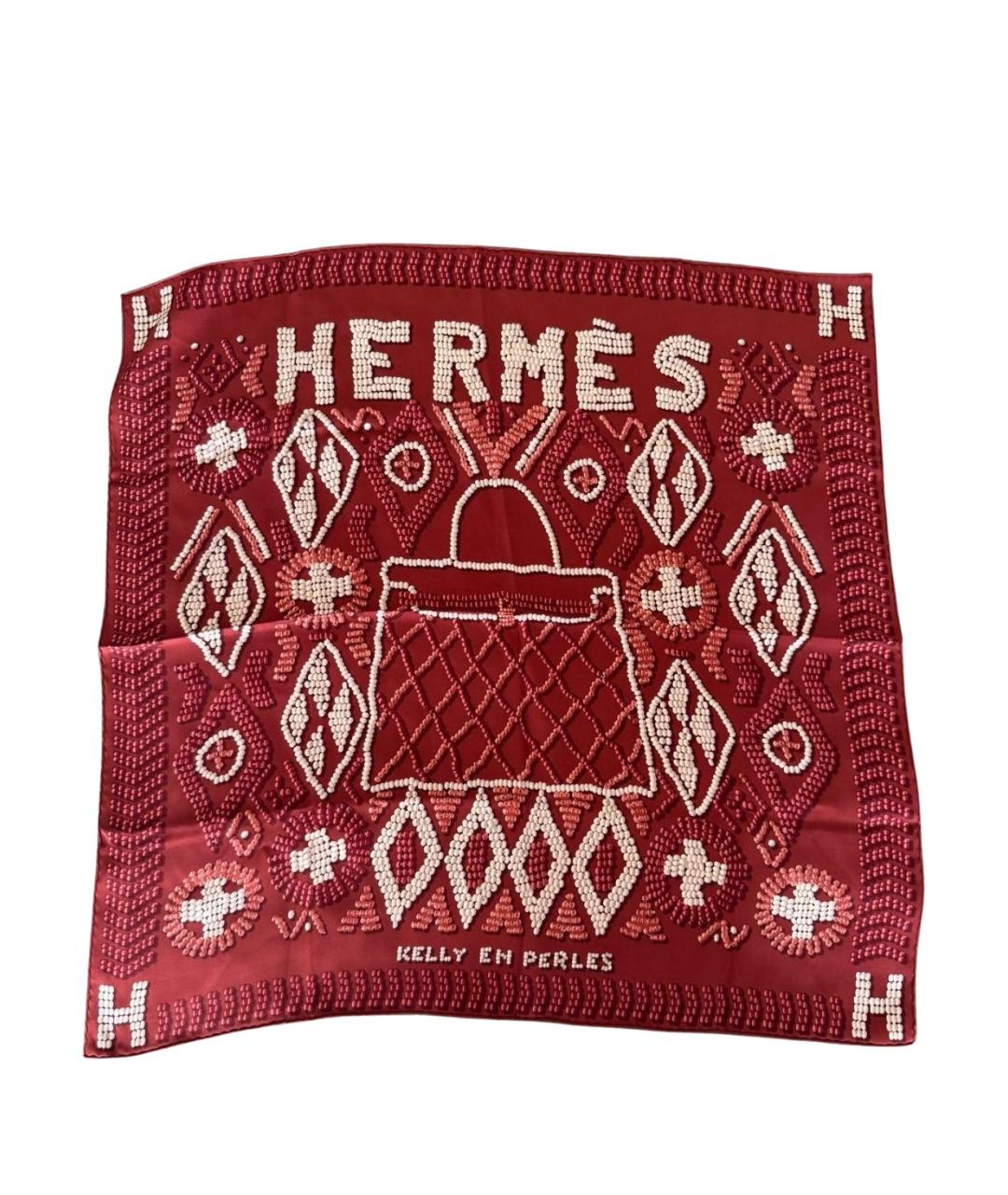 HERMES Бордовый шелковый платок, фото 1