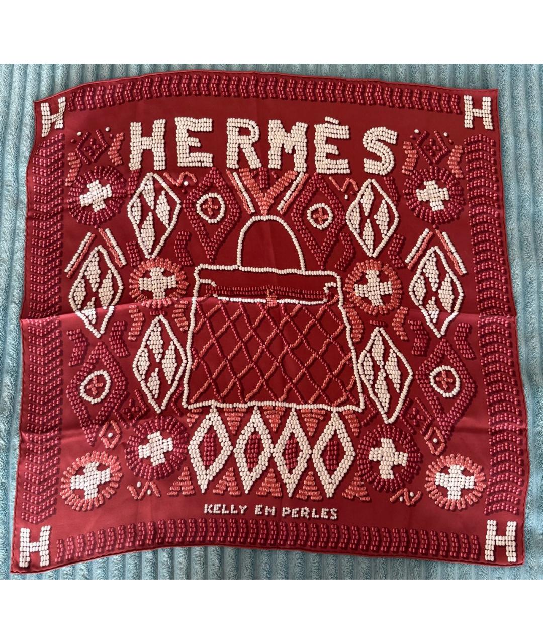 HERMES Бордовый шелковый платок, фото 5