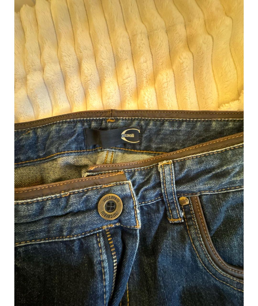 JUST CAVALLI Темно-синие хлопковые прямые джинсы, фото 3