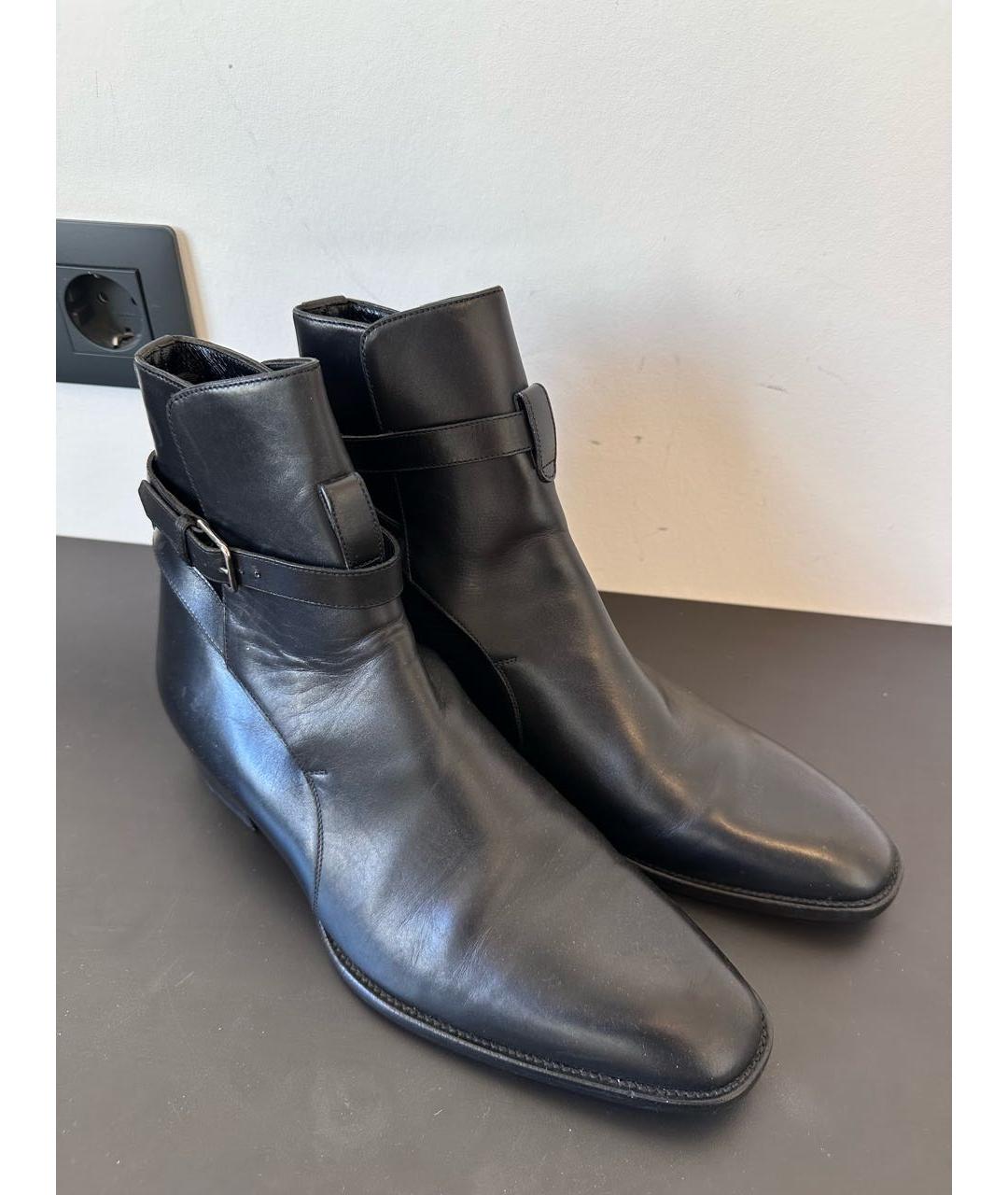 SAINT LAURENT Черные кожаные высокие ботинки, фото 3