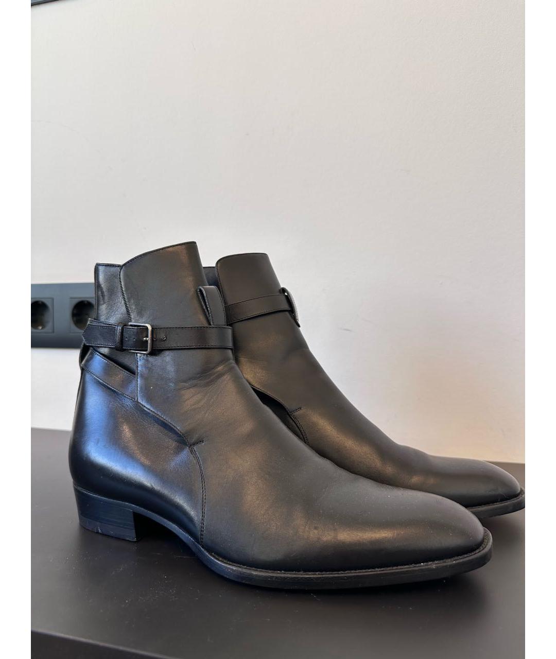 SAINT LAURENT Черные кожаные высокие ботинки, фото 2
