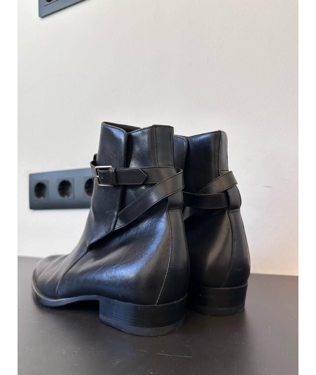 SAINT LAURENT Черные кожаные высокие ботинки, фото 4