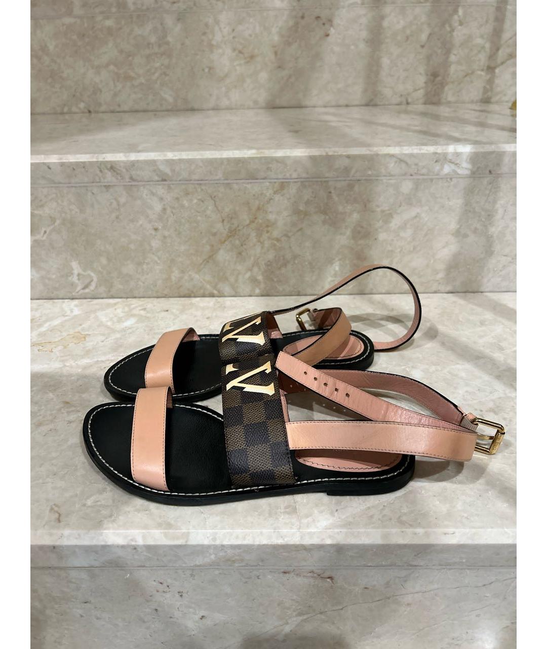 LOUIS VUITTON Коричневые кожаные сандалии, фото 7