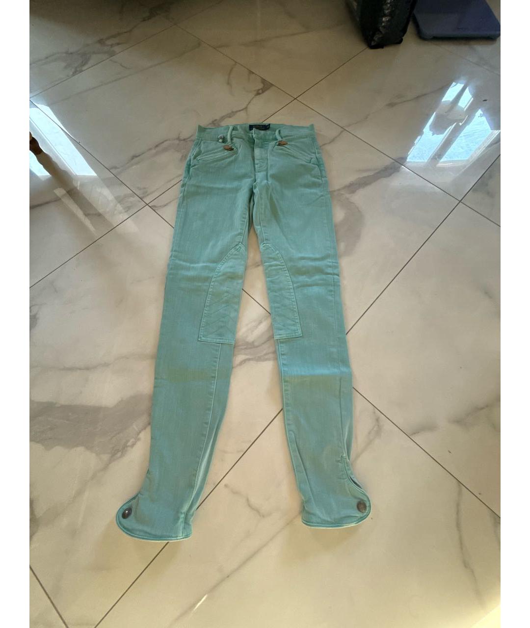 POLO RALPH LAUREN Бирюзовые хлопко-леновые джинсы слим, фото 6
