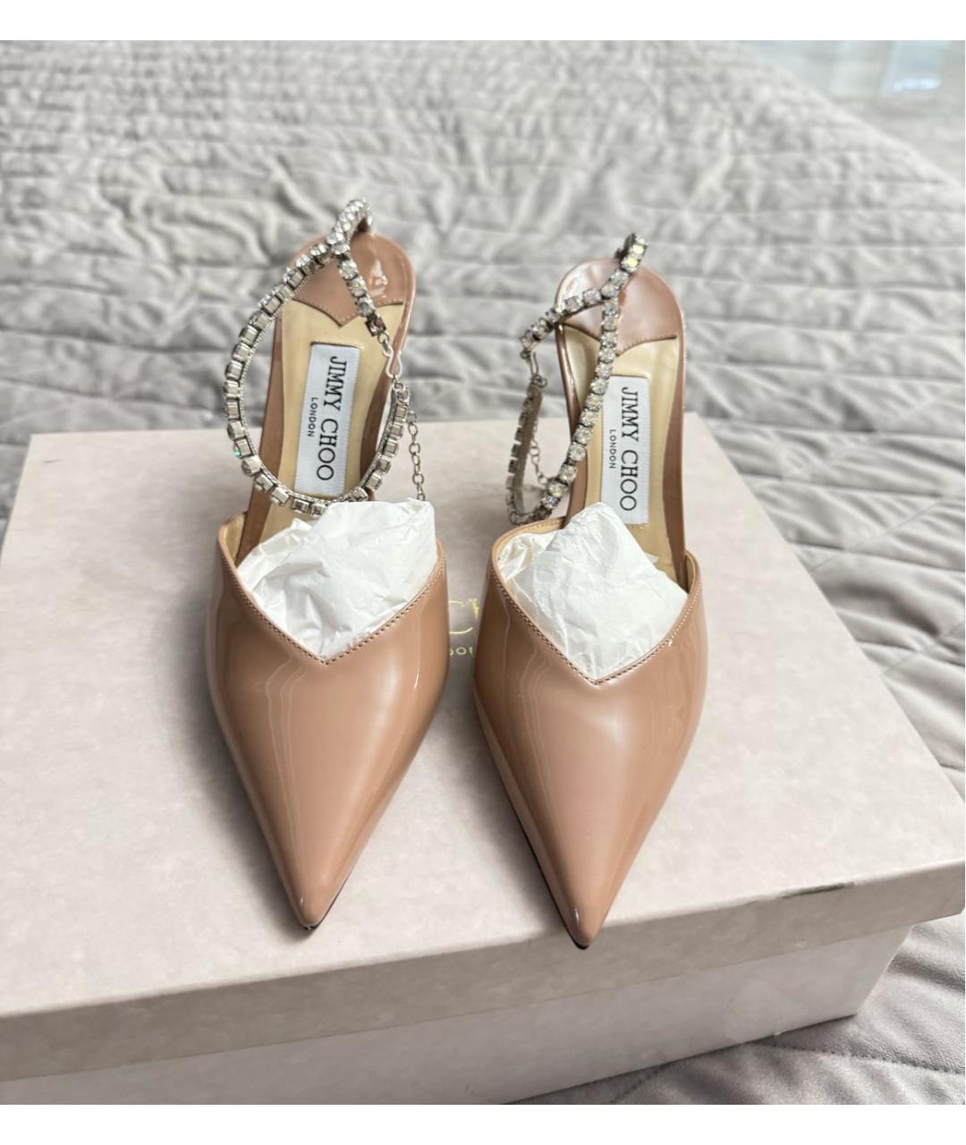 JIMMY CHOO Бежевые кожаные свадебные туфли на среднем каблуке, фото 2