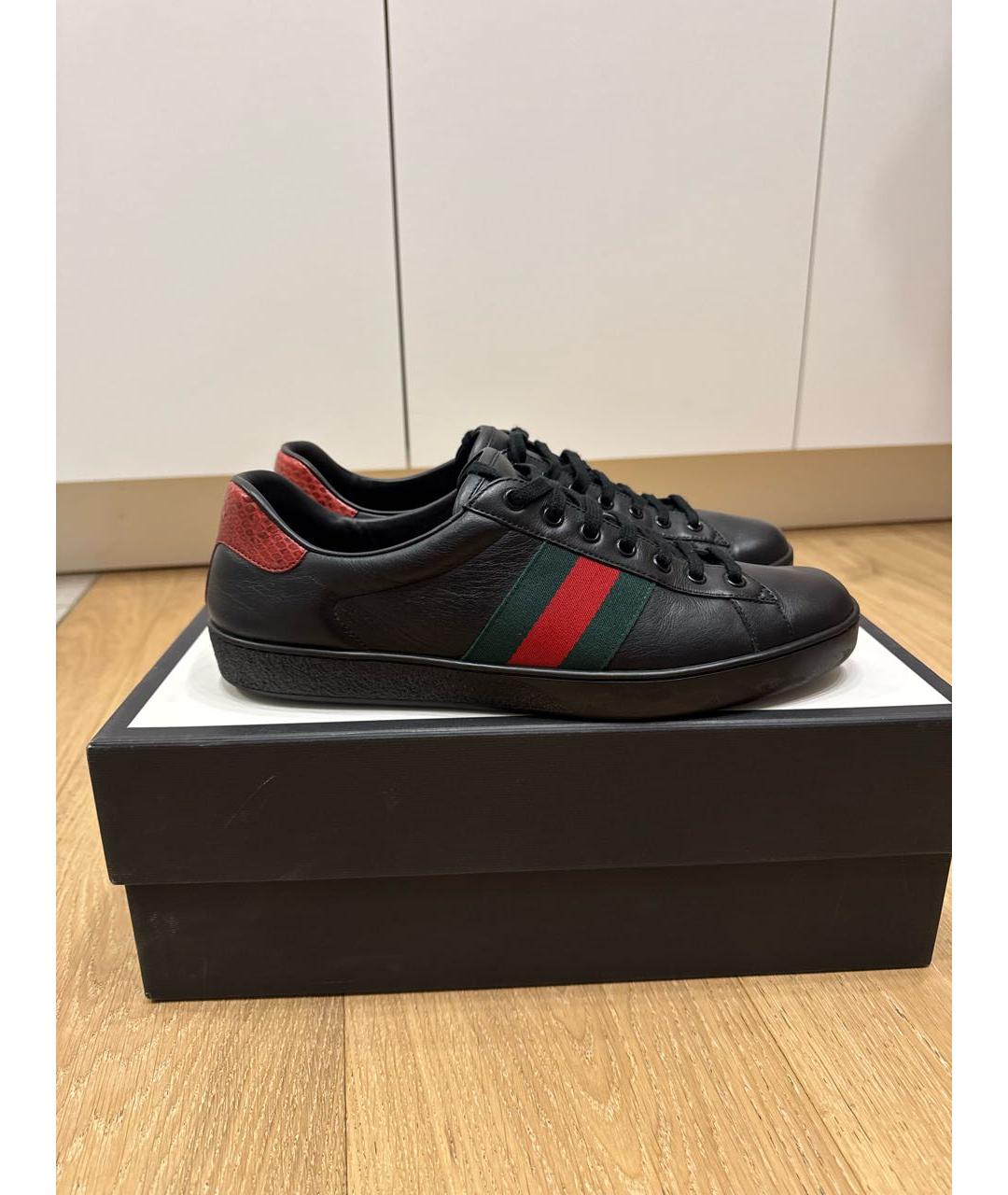 GUCCI Черные кожаные низкие кроссовки / кеды, фото 7
