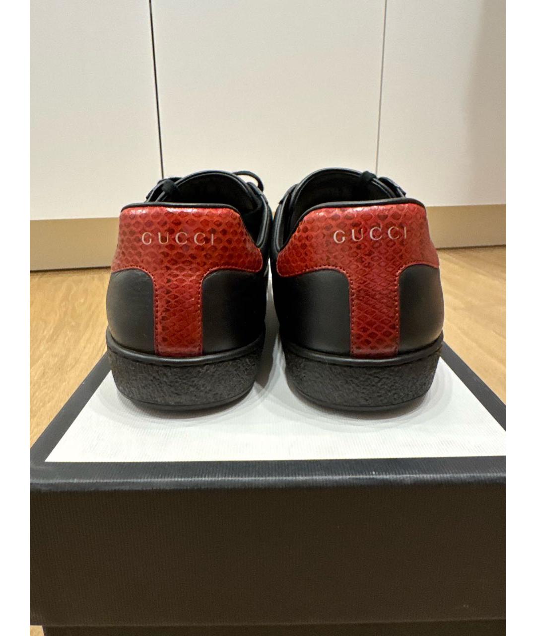 GUCCI Черные кожаные низкие кроссовки / кеды, фото 5