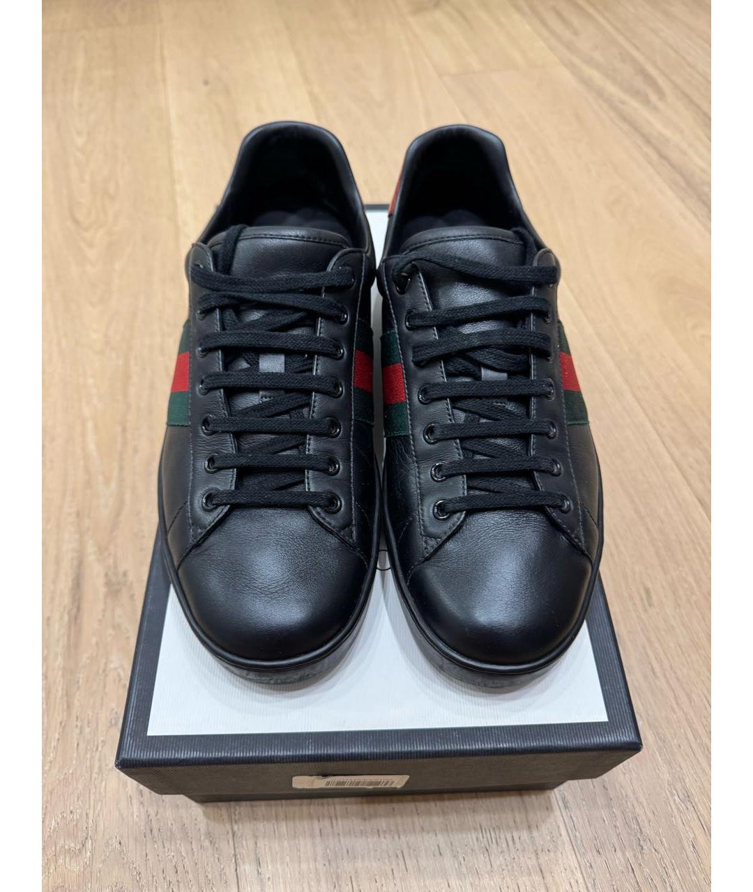GUCCI Черные кожаные низкие кроссовки / кеды, фото 2
