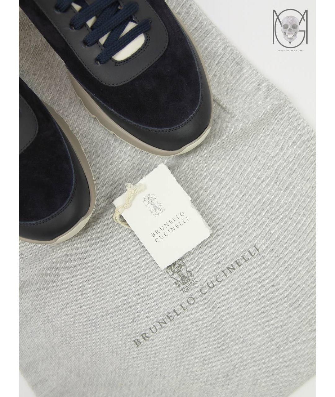 BRUNELLO CUCINELLI Темно-синие замшевые низкие кроссовки / кеды, фото 5