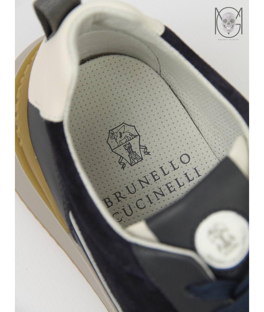 BRUNELLO CUCINELLI Темно-синие замшевые низкие кроссовки / кеды, фото 3