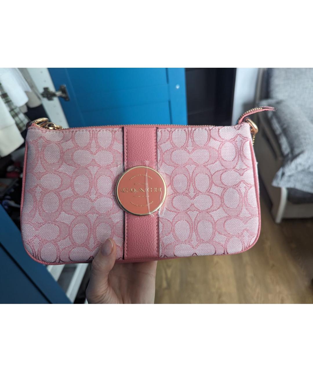 COACH Коралловая жаккардовая сумка с короткими ручками, фото 6