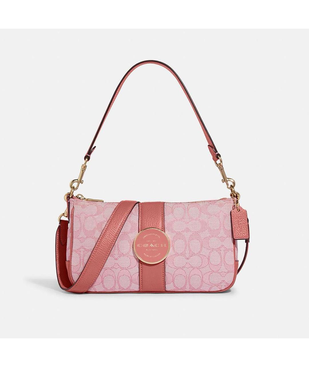 COACH Коралловая жаккардовая сумка с короткими ручками, фото 8