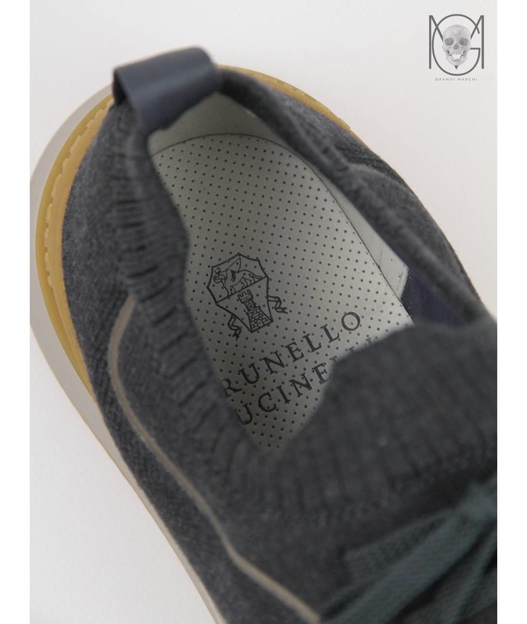 BRUNELLO CUCINELLI Серые текстильные низкие кроссовки / кеды, фото 3